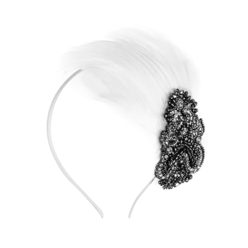 Fascinator Spitze Feder Hut für Frauen, Bühnenshow-Haar-Accessoires, Brautjungfern-Feder-Haarband, Stirnband, Braut-Haar-Accessoires(White) von MRVAKDYDI