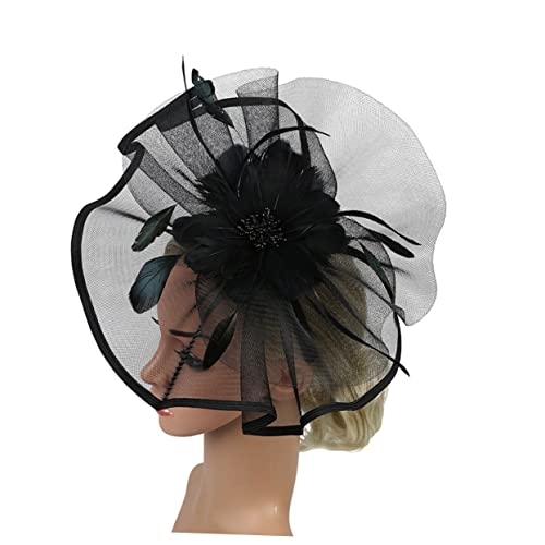 MRVAKDYDI Fascinator Spitze Feder Hut für Frauen, Feder Haarreif Stirnband Feder Kopfbedeckung(Black,1 count (Pack of 1)) von MRVAKDYDI
