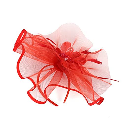 MRVAKDYDI Fascinator Spitze Feder Hut für Frauen, Feder Haarreif Stirnband Feder Kopfbedeckung(Red,1 count (Pack of 1)) von MRVAKDYDI