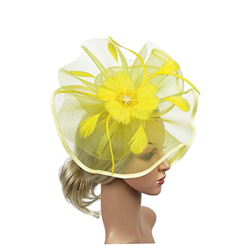 MRVAKDYDI Fascinator Spitze Feder Hut für Frauen, Feder Haarreif Stirnband Feder Kopfbedeckung(Yellow,1 count (Pack of 1)) von MRVAKDYDI