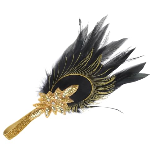 MRVAKDYDI Fascinator Spitze Feder Hut für Frauen, Feder-Stirnband, Haargummis for Frauen, Haarband, Kopfbedeckung(Golden and Black) von MRVAKDYDI