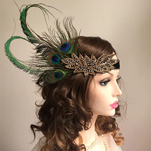 MRVAKDYDI Fascinator Spitze Feder Hut für Frauen, Feder Stirnband Elastische Feder Perlen Strass Haar Band 1920S Party Vintage Stirn Dekorationen(Style 2,1 count (Pack of 1)) von MRVAKDYDI