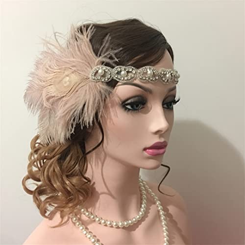 MRVAKDYDI Fascinator Spitze Feder Hut für Frauen, Feder Stirnband Elastische Feder Perlen Strass Haar Band 1920S Party Vintage Stirn Dekorationen(Style 6,One Size) von MRVAKDYDI