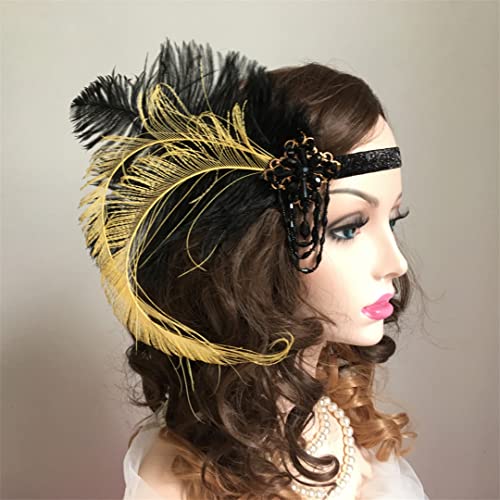MRVAKDYDI Fascinator Spitze Feder Hut für Frauen, Frauen Vintage Feder Stirnband Perlen glänzend elastische Party Kopfbedeckung Stirn Dekorationen von MRVAKDYDI