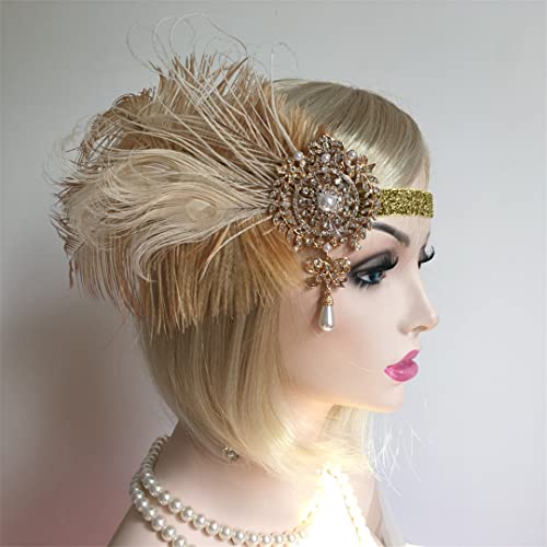 MRVAKDYDI Fascinator Spitze Feder Hut für Frauen, Frauen Vintage Feder Stirnband Strass Haar Band 1920S Party Stirn Dekorationen(Style 9,One Size) von MRVAKDYDI