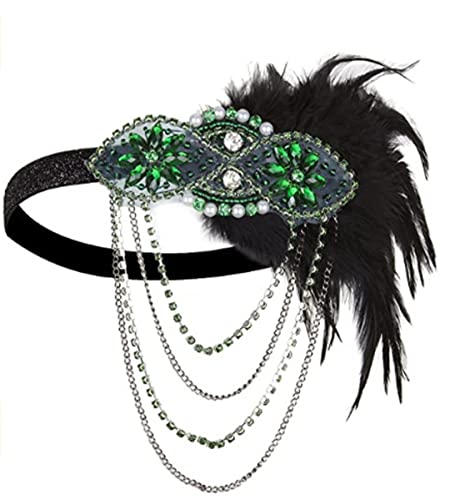 MRVAKDYDI Fascinator Spitze Feder Hut für Frauen, Frauen Vintage Feder Stirnband Strass Zubehör Set Party Stirn Dekorationen(Gn,One Size) von MRVAKDYDI