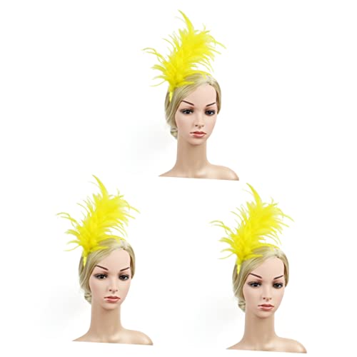 MRVAKDYDI Fascinator Spitze Feder Hut für Frauen, Rote Feder Stirnband 1 stücke Kopfschmuck Tanz Rot Hut Stirnband Hippie(Yellowx3pcs,1 count (Pack of 1)) von MRVAKDYDI