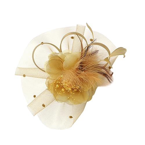 MRVAKDYDI Fascinator Spitze Feder Hut für Frauen, Stilvolles Feder-Stirnband for Frauen, Netz-Kopfbedeckung, Braut-Stirnband for Veranstaltungen(Golden) von MRVAKDYDI