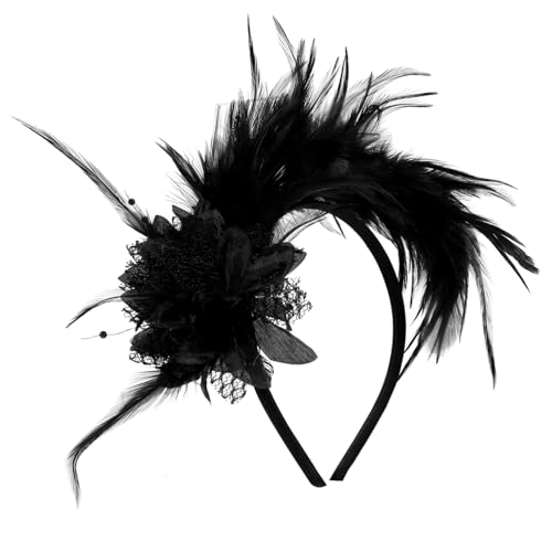 Fascinator Spitze Feder Hut für Frauen, Stirnband for Frauen Federkopfbedeckung Damenkopfbedeckung 1920er-Jahre-Stirnband for Tanzparty(Black,One Size) von MRVAKDYDI