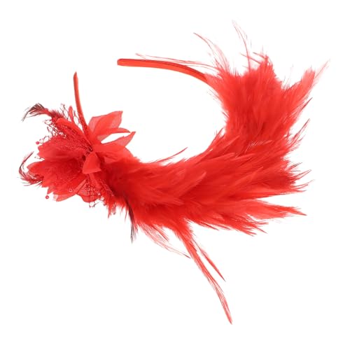 Fascinator Spitze Feder Hut für Frauen, Stirnband for Frauen Federkopfbedeckung Damenkopfbedeckung 1920er-Jahre-Stirnband for Tanzparty(Red,1 count (Pack of 1)) von MRVAKDYDI
