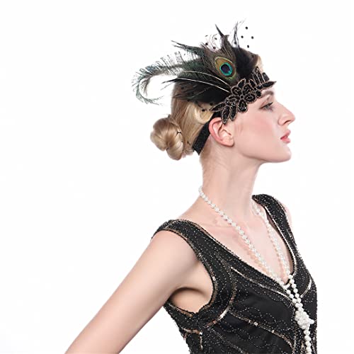 MRVAKDYDI Fascinator Spitze Feder Hut für Frauen, Vintage Elastisches Feder Stirnband Glänzend Perlen Appliziert 1920S Party Vintage Stirn Dekorationen MRVAKDYDI Fascinator Spitze Feder Hut für Frauen, Vintage Elastisches Feder Stirnband Glänzend Perlen Appliziert 1920S Party Vintage Stirn Dekorationen von MRVAKDYDI