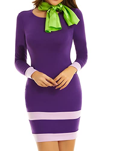 MSBASIC Halloween-Kostüm, langärmlig, Mini-Scooby-Doo-Kostüm, Daphne-Kleid mit Schal, Violett, S MSBASIC Halloween-Kostüm, langärmlig, Mini-Scooby-Doo-Kostüm, Daphne-Kleid mit Schal, Violett, S von MSBASIC