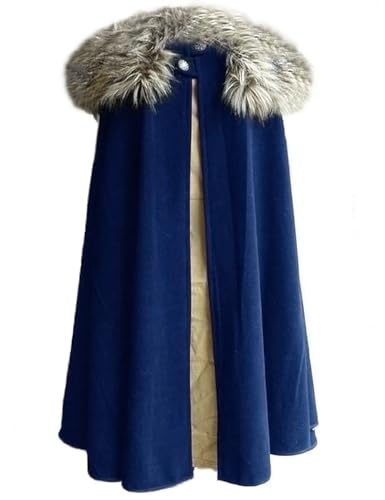 MSOrient Herren Viktorianischer Steampunk-Umhang Wolltuch Umhang Mittelalter Lord Cosplay Umhang Samurai Cape Rollenspiel Kostüm - Blau - X-Large von MSOrient