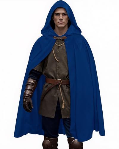 Mittelalterliches Renaissance-Umhang-Kostüm für Herren und Damen, mit Kapuze, Capelet, Hobbit, Halloween, Cosplay (Blau, 120 cm) von MSOrient