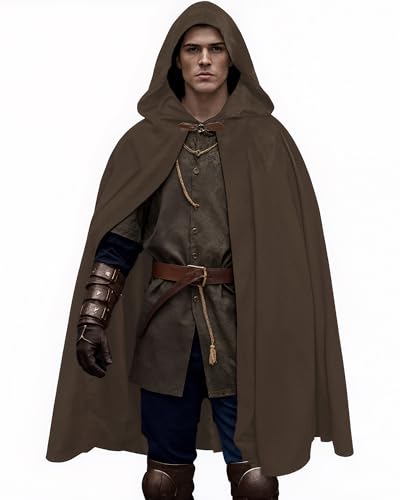 Mittelalterliches Renaissance-Umhang-Kostüm für Herren und Damen, mit Kapuze, Capelet, Hobbit, Halloween, Cosplay (Braun, 7,6–120 cm) von MSOrient