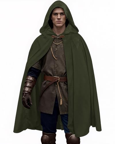 Mittelalterliches Renaissance-Umhang-Kostüm für Herren und Damen, mit Kapuze, Capelet, Hobbit, Halloween, Cosplay (Dunkelgrün, 80 cm) von MSOrient