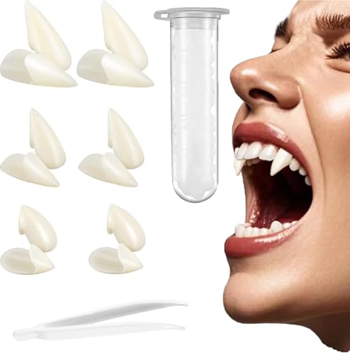 6 Paar Vampirzähne Set mit Zahnkleber–2x1,5cm + 2x1,7cm + 2x1,9cm Fangzähne–Perfekte Vampirzähne für Kinder & Erwachsene (Halloween, Kostümparty) von MSPEBEC