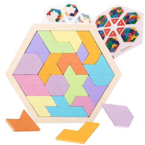 Holzpuzzle, geometrisches Tangram, buntes Formdesign, 3D-Logik-IQ-Spiel, Denksport-Spielzeug, Geschenk für Teenager (Macaron-Farbe) von MSPEBEC