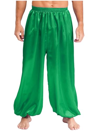 MSemis Aladinhose Herren Pumphose Satin Bloomers Loose Lang Baggy Tanzhosen Weites Bein Orient Prinz Kostüm Grün M MSemis Aladinhose Herren Pumphose Satin Bloomers Loose Lang Baggy Tanzhosen Weites Bein Orient Prinz Kostüm Grün M von MSemis