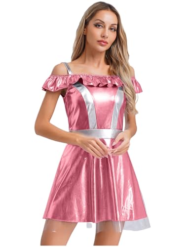 MSemis Alien-Kostüm für Damen Glänzend Astronaut Kurz Faltenkleid Schulterfrei Skater Rock A-line Holograpfisch Disco Nachtclub für Halloween Weihnachten Karneval Rosa XL MSemis Alien-Kostüm für Damen Glänzend Astronaut Kurz Faltenkleid Schulterfrei Skater Rock A-line Holograpfisch Disco Nachtclub für Halloween Weihnachten Karneval Rosa XL von MSemis