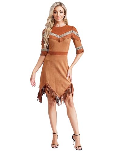 MSemis Antikes Griechisches Krieger Kostüm für Damen Kleidung Prinzessinnen mit Quasten Kleid Halloween Fasching Karneval Outfit Braun XXL von MSemis