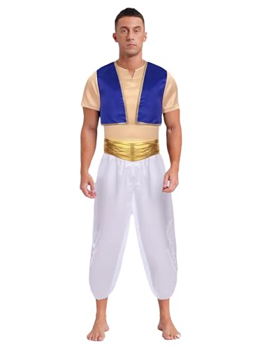 MSemis Arabian für Herren Kostüm Arabische Prinz Weste Hemd und Hose Outfits Metallic für Halloween Karneval Orient Ourfits Königsblau S MSemis Arabian für Herren Kostüm Arabische Prinz Weste Hemd und Hose Outfits Metallic für Halloween Karneval Orient Ourfits Königsblau S von MSemis