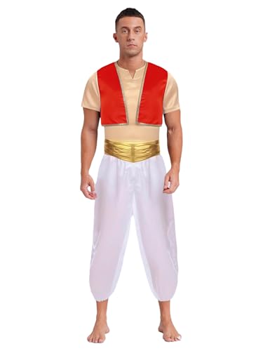 MSemis Arabian für Herren Kostüm Arabische Prinz Weste Hemd und Hose Outfits Metallic für Halloween Karneval Orient Ourfits Rot 4XL MSemis Arabian für Herren Kostüm Arabische Prinz Weste Hemd und Hose Outfits Metallic für Halloween Karneval Orient Ourfits Rot 4XL von MSemis