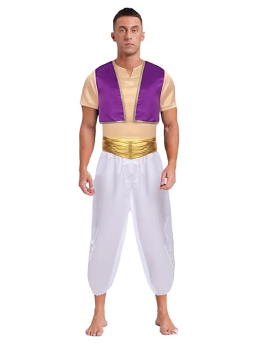 MSemis Arabian für Herren Kostüm Arabische Prinz Weste Hemd und Hose Outfits Metallic für Halloween Karneval Orient Ourfits Violett L MSemis Arabian für Herren Kostüm Arabische Prinz Weste Hemd und Hose Outfits Metallic für Halloween Karneval Orient Ourfits Violett L von MSemis