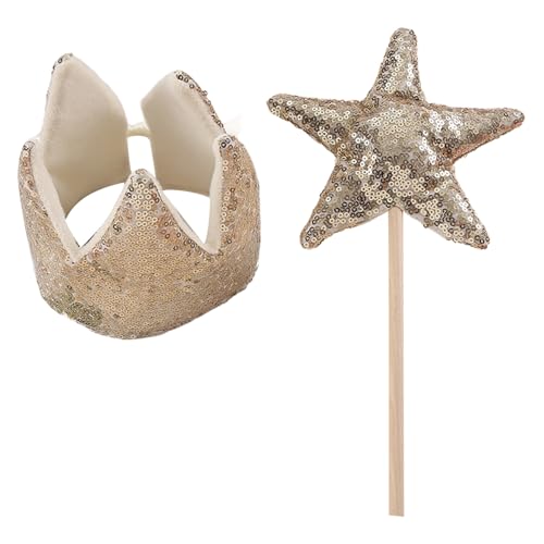 MSemis Baby Mädchen Prinzessin Krone Geburtstag Krone Glittery Party Hut mit Star Wand für Cosplay Party Sekt One Size von MSemis