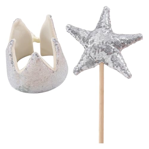MSemis Baby Mädchen Prinzessin Krone Geburtstag Krone Glittery Party Hut mit Star Wand für Cosplay Party Silber One Size von MSemis