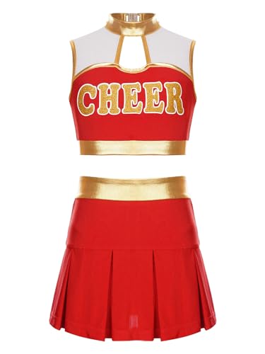 MSemis Cheer leader Kostüm Kinder Mädchen Cheerleading Uniform Cheerleadingkleid/Ärmellos Crop Top mit Minirock Halloween Tanzkostüm I Rot 122-128 MSemis Cheer leader Kostüm Kinder Mädchen Cheerleading Uniform Cheerleadingkleid/Ärmellos Crop Top mit Minirock Halloween Tanzkostüm I Rot 122-128 von MSemis