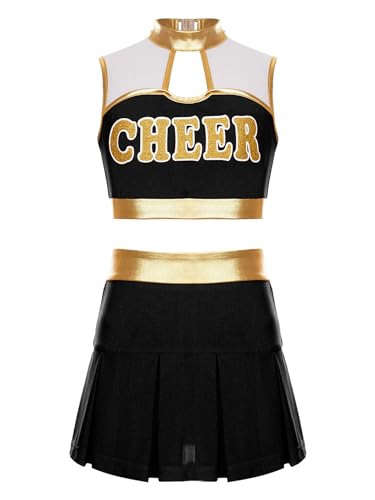 MSemis Cheer leader Kostüm Kinder Mädchen Cheerleading Uniform Cheerleadingkleid/Ärmellos Crop Top mit Minirock Halloween Tanzkostüm I Schwarz 134-140 MSemis Cheer leader Kostüm Kinder Mädchen Cheerleading Uniform Cheerleadingkleid/Ärmellos Crop Top mit Minirock Halloween Tanzkostüm I Schwarz 134-140 von MSemis