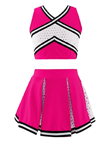 MSemis Cheer leader Kostüm Kinder Mädchen Cheerleading Uniform Cheerleadingkleid/Ärmellos Crop Top mit Minirock Halloween Tanzkostüm K Hot Pink 164 MSemis Cheer leader Kostüm Kinder Mädchen Cheerleading Uniform Cheerleadingkleid/Ärmellos Crop Top mit Minirock Halloween Tanzkostüm K Hot Pink 164 von MSemis