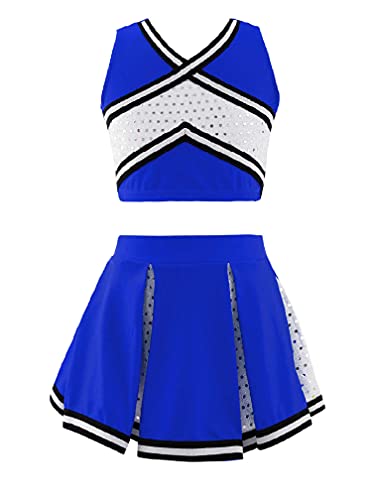 MSemis Cheer leader Kostüm Kinder Mädchen Cheerleading Uniform Cheerleadingkleid/Ärmellos Crop Top mit Minirock Halloween Tanzkostüm K Königsblau 104 von MSemis