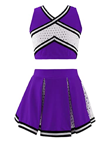MSemis Cheer leader Kostüm Kinder Mädchen Cheerleading Uniform Cheerleadingkleid/Ärmellos Crop Top mit Minirock Halloween Tanzkostüm K Violett 152 MSemis Cheer leader Kostüm Kinder Mädchen Cheerleading Uniform Cheerleadingkleid/Ärmellos Crop Top mit Minirock Halloween Tanzkostüm K Violett 152 von MSemis