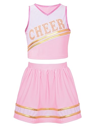 MSemis Cheer leader Kostüm Kinder Mädchen Cheerleading Uniform Cheerleadingkleid/Ärmellos Crop Top mit Minirock Halloween Tanzkostüm T Hell-Pink 110-116 MSemis Cheer leader Kostüm Kinder Mädchen Cheerleading Uniform Cheerleadingkleid/Ärmellos Crop Top mit Minirock Halloween Tanzkostüm T Hell-Pink 110-116 von MSemis