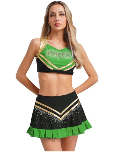 MSemis Cheerleading-Outfit für Damen Kostüm Kleid Minirock mit Crop Top Uniform Karneval Fasching Party Halloween Grün L MSemis Cheerleading-Outfit für Damen Kostüm Kleid Minirock mit Crop Top Uniform Karneval Fasching Party Halloween Grün L von MSemis