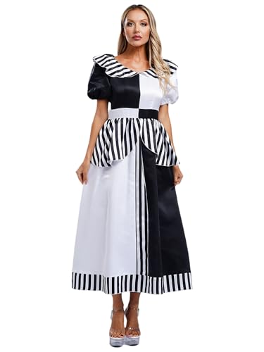 MSemis Clown Kostüm Damen Kurzarm Patchwork Reißverschluss Circus Ringmaster Kleid Rollenspiel Cosplay Halloween Party Bühnenauftritt Kostüm PartyKleid Karneval von MSemis