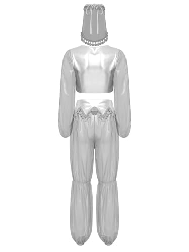 MSemis Damen 3 - Teiliges Arabisches Prinzessin Kostüm Langarm Crop Top +Hosen und Schleier Set Bauchtanz ägyptischen Tanz Outfit Weiß L MSemis Damen 3 - Teiliges Arabisches Prinzessin Kostüm Langarm Crop Top +Hosen und Schleier Set Bauchtanz ägyptischen Tanz Outfit Weiß L von MSemis