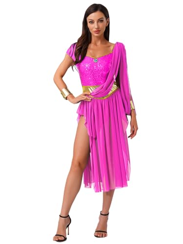 MSemis Damen Arabische Prinzessin Cosplay Jumpsuit Bauchtanz Kostüm Pailletten Unregelmäßiger Partykleid Karneval Fasching Hot Pink M MSemis Damen Arabische Prinzessin Cosplay Jumpsuit Bauchtanz Kostüm Pailletten Unregelmäßiger Partykleid Karneval Fasching Hot Pink M von MSemis