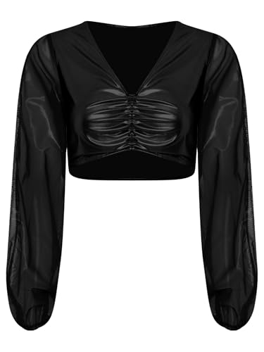 MSemis Damen Arabische Prinzessin Crop Top Glänzend Langarm Tanzshirts V-Ausschnitt Party Bluse Halloween Kostüm Schwarz L MSemis Damen Arabische Prinzessin Crop Top Glänzend Langarm Tanzshirts V-Ausschnitt Party Bluse Halloween Kostüm Schwarz L von MSemis