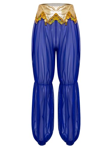 MSemis Damen Arabische Prinzessin Hosen Metallic Glanz Bauchtanz-Haremshose mit Quasten Goldbesatz Party Performance Kostüm Königsblau XXL MSemis Damen Arabische Prinzessin Hosen Metallic Glanz Bauchtanz-Haremshose mit Quasten Goldbesatz Party Performance Kostüm Königsblau XXL von MSemis