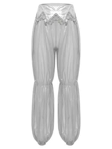 MSemis Damen Arabische Prinzessin Hosen Metallic Glanz Bauchtanz-Haremshose mit Quasten Goldbesatz Party Performance Kostüm Weiß S MSemis Damen Arabische Prinzessin Hosen Metallic Glanz Bauchtanz-Haremshose mit Quasten Goldbesatz Party Performance Kostüm Weiß S von MSemis