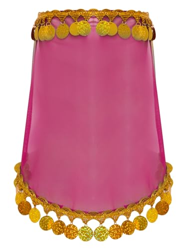 MSemis Damen Arabische Prinzessin Schleier Kostüm Accessoire Goldrand Glitzerfries Metallisch Glänzend Häkelmaske Hot Pink Einheitsgröße von MSemis