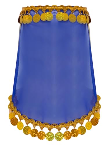 MSemis Damen Arabische Prinzessin Schleier Kostüm Accessoire Goldrand Glitzerfries Metallisch Glänzend Häkelmaske Königsblau Einheitsgröße von MSemis