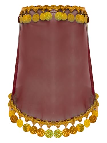 MSemis Damen Arabische Prinzessin Schleier Kostüm Accessoire Goldrand Glitzerfries Metallisch Glänzend Häkelmaske Rot Einheitsgröße von MSemis