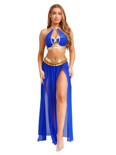 MSemis Damen Arabisches Bauchtanz Outfit Metallic Neckholder Bauchtanz BH Rock Set Tanzen Kostüm Halloween Party Bekleidung Blau M MSemis Damen Arabisches Bauchtanz Outfit Metallic Neckholder Bauchtanz BH Rock Set Tanzen Kostüm Halloween Party Bekleidung Blau M von MSemis