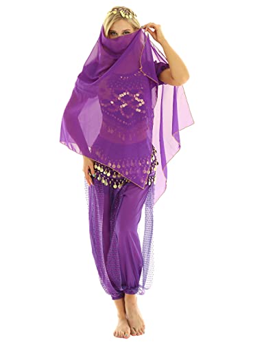 MSemis Damen Bauchtanz Kostüm Set Pailletten Tanzkleidung Indische Tanz Performance-Kleidung Halloween Karneval Tanzende Professionel Kostüm Lila Einheitsgröße von MSemis