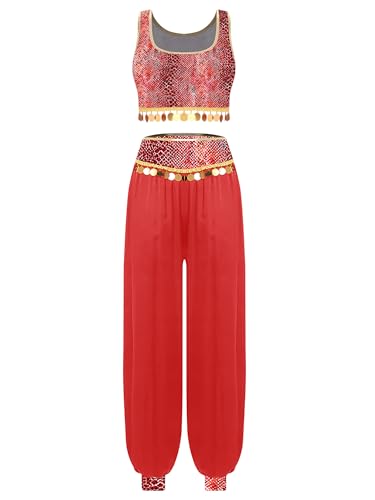 MSemis Damen Bauchtanz Tänzer Outfit mit Schlangendruck Quadratischer Ausschnitt Paillettenfransen 2 -teiliges Kostüm Rot M MSemis Damen Bauchtanz Tänzer Outfit mit Schlangendruck Quadratischer Ausschnitt Paillettenfransen 2 -teiliges Kostüm Rot M von MSemis