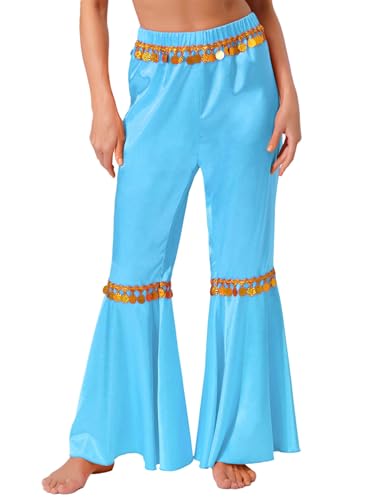 MSemis Damen Bauchtanzhosen Metallic Baggy Haremshose Lang Tanzhosen Glänzende Schlaghose 80er Jahre Punk Party Outfit Himmelblau XXL MSemis Damen Bauchtanzhosen Metallic Baggy Haremshose Lang Tanzhosen Glänzende Schlaghose 80er Jahre Punk Party Outfit Himmelblau XXL von MSemis
